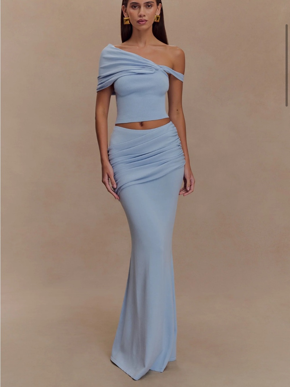 Meshki Light Blue One-Shoulder Maxi Two Piece Set Dress